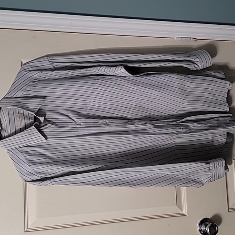 Ermenegildo Zegna Soft Lightweight Long Sleeve Blue/Grey Stripped BD Men's 43/17